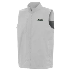 New York Jets Jackets^Men's Antigua Gray Brisk Full-Zip Vest