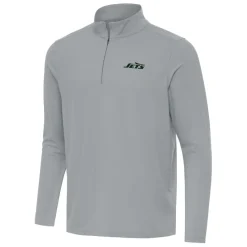 New York Jets Jackets | Sweatshirts & Fleece^Men's Antigua Gray Intent Quarter-Zip Pullover Top