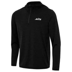 New York Jets Jackets | Sweatshirts & Fleece^Men's Antigua Heather Black Tidy Quarter-Zip Pullover Hoodie