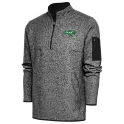 New York Jets Big & Tall^Men's Antigua Heather Black Throwback Fortune Big & Tall Quarter-Zip Pullover Jacket