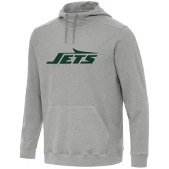 New York Jets Jackets^Men's Antigua Heather Gray Cloud Pullover Hoodie