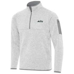 New York Jets Jackets^Men's Antigua Heather Gray Fortune Quarter-Zip Pullover Jacket