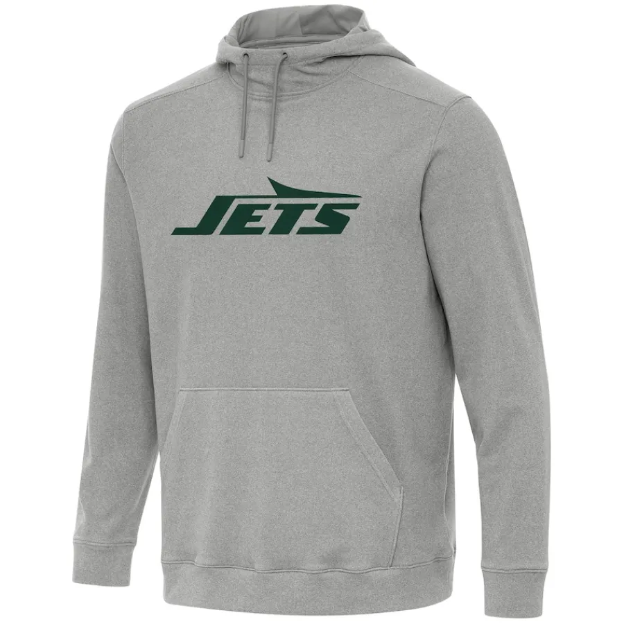 New York Jets Jackets^Men's Antigua Heather Gray Cloud Pullover Hoodie