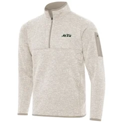 New York Jets Jackets | Sweatshirts & Fleece^Men's Antigua Oatmeal Fortune Quarter-Zip Pullover Jacket
