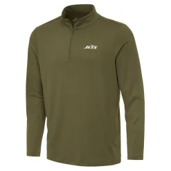 New York Jets Jackets^Men's Antigua Olive Reprocess Quarter-Zip Top