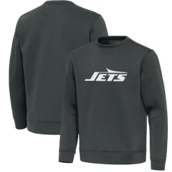 New York Jets Jackets^Men's Antigua Pewter Relevant Lightweight Pullover Sweatshirt