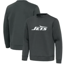 New York Jets Jackets^Men's Antigua Pewter Relevant Lightweight Pullover Sweatshirt