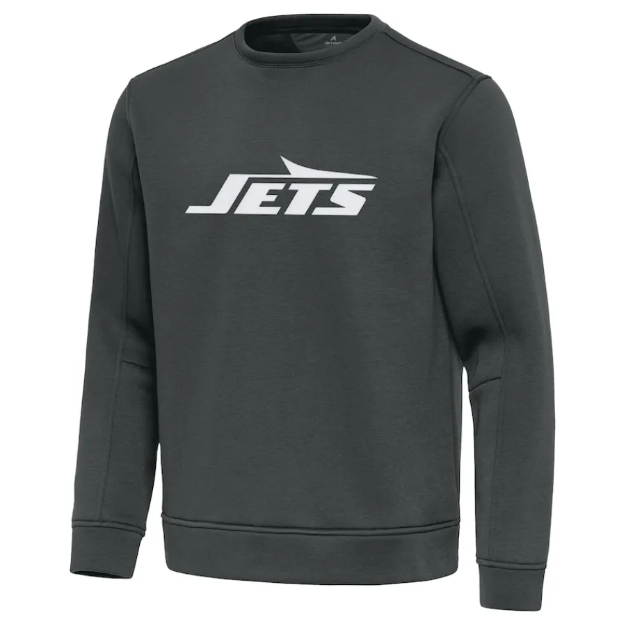 New York Jets Jackets^Men's Antigua Pewter Relevant Lightweight Pullover Sweatshirt