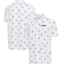 New York Jets Polos^Men's Antigua White Fireworks Polo