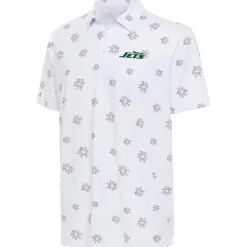 New York Jets Polos^Men's Antigua White Fireworks Polo