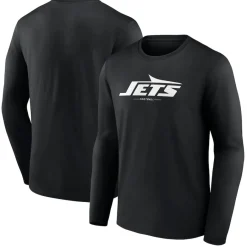 New York Jets Long Sleeved^Men's Black Logo Team Lockup Long Sleeve T-Shirt