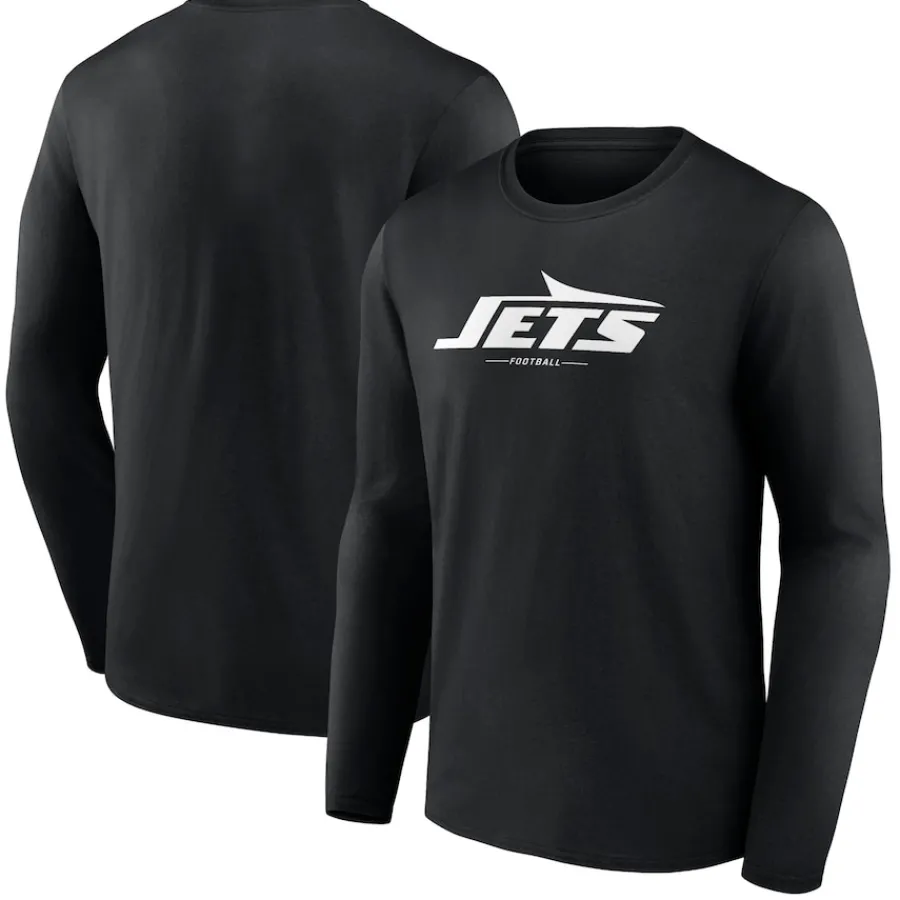 New York Jets Long Sleeved^Men's Black Logo Team Lockup Long Sleeve T-Shirt
