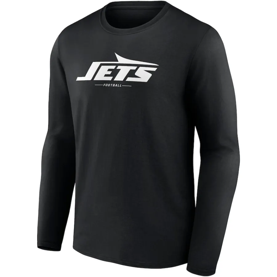 New York Jets Long Sleeved^Men's Black Logo Team Lockup Long Sleeve T-Shirt