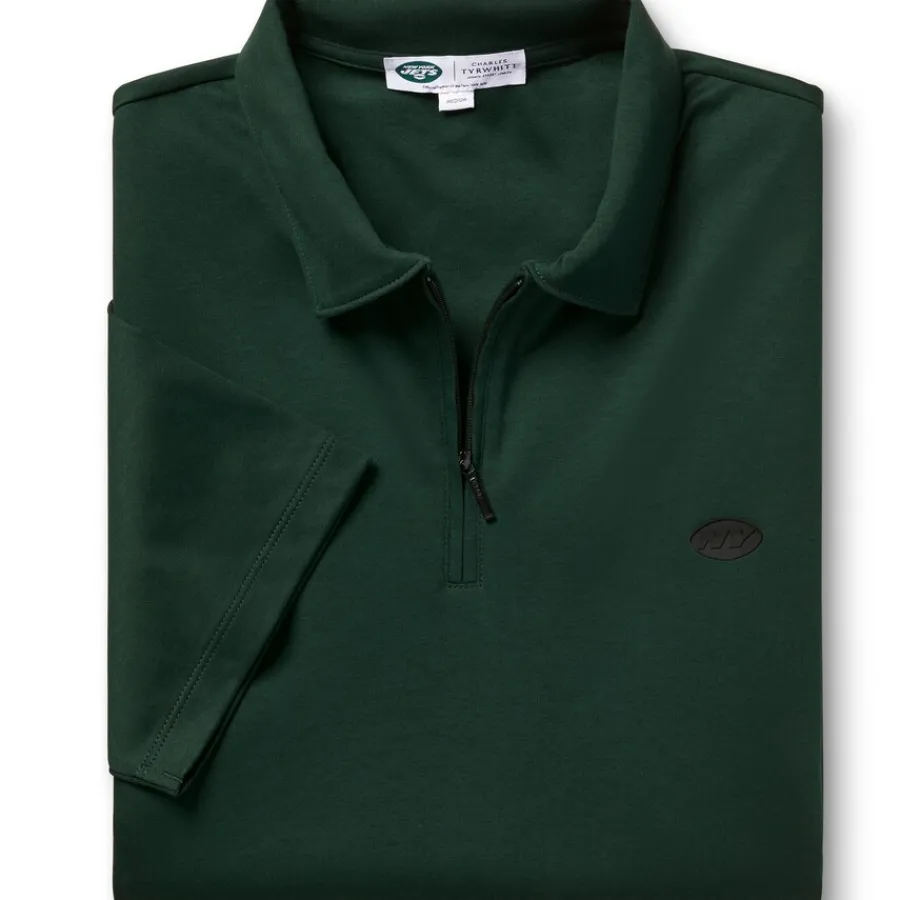 New York Jets Polos^Men's Charles Tyrwhitt Green Quarter-Zip Polo