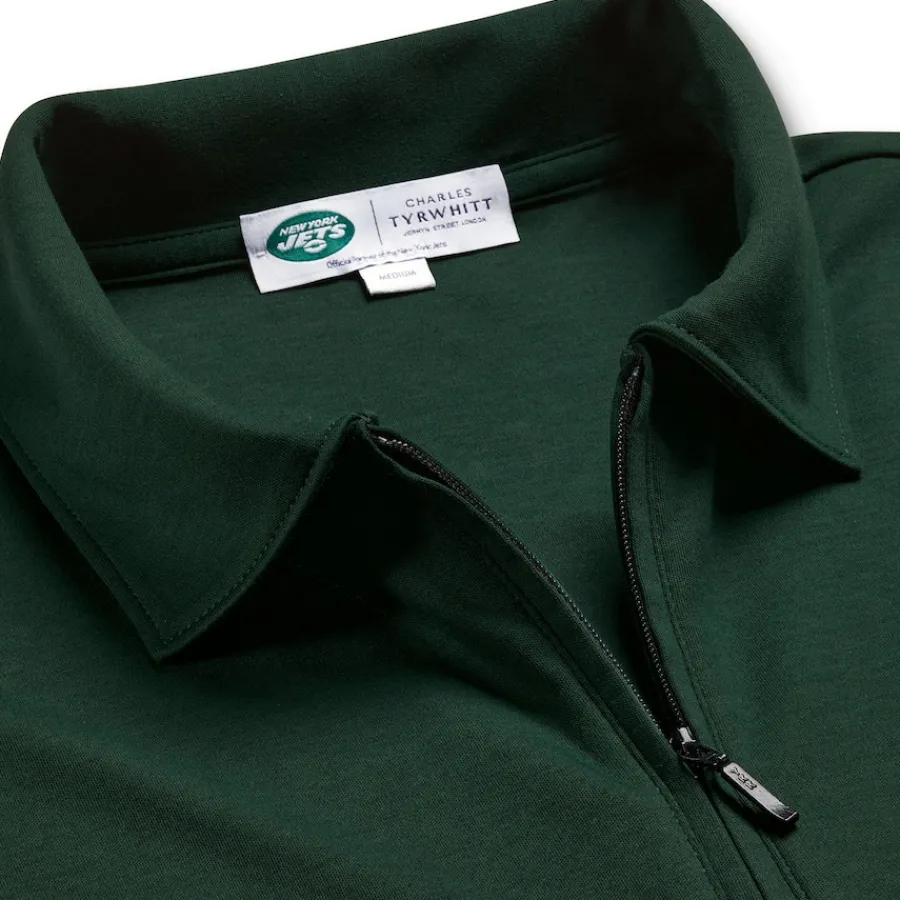 New York Jets Polos^Men's Charles Tyrwhitt Green Quarter-Zip Polo