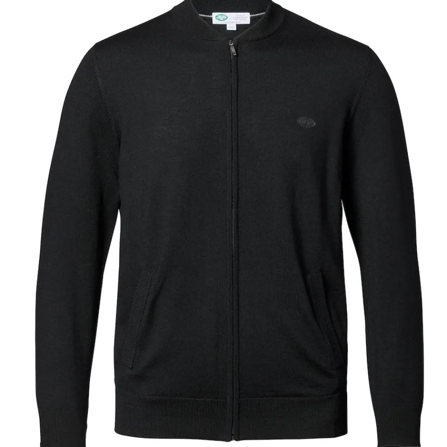 New York Jets Sweaters & Dress Shirts | Sweatshirts & Fleece^Men's Charles Tyrwhitt Black Merino Full-Zip Sweater