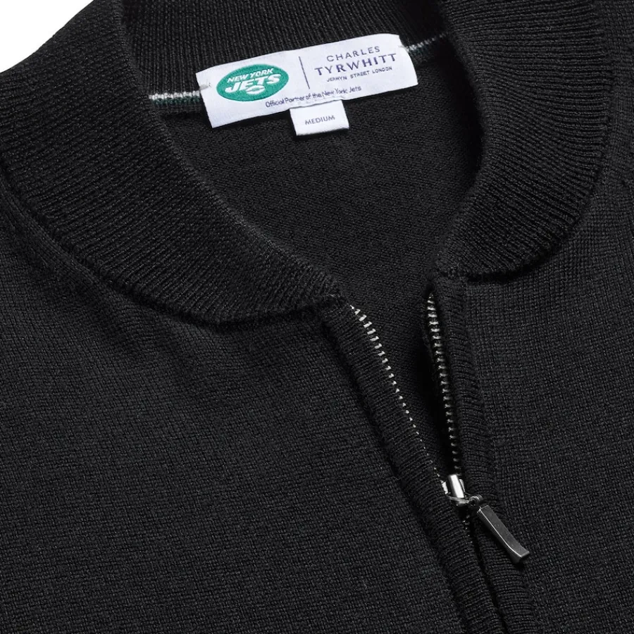 New York Jets Sweaters & Dress Shirts | Sweatshirts & Fleece^Men's Charles Tyrwhitt Black Merino Full-Zip Sweater