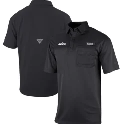 New York Jets Polos^Men's Columbia Black Omni-Wick Flycaster Pocket Polo