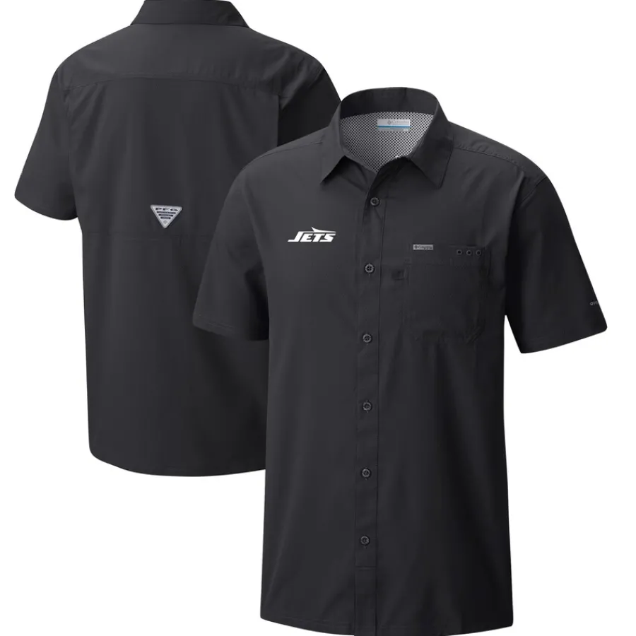 New York Jets Sweaters & Dress Shirts^Men's Columbia Black Slack Tide Omni-Wick Button-Up Camp Shirt