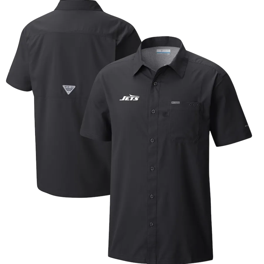 New York Jets Sweaters & Dress Shirts^Men's Columbia Black Slack Tide Omni-Wick Button-Up Camp Shirt