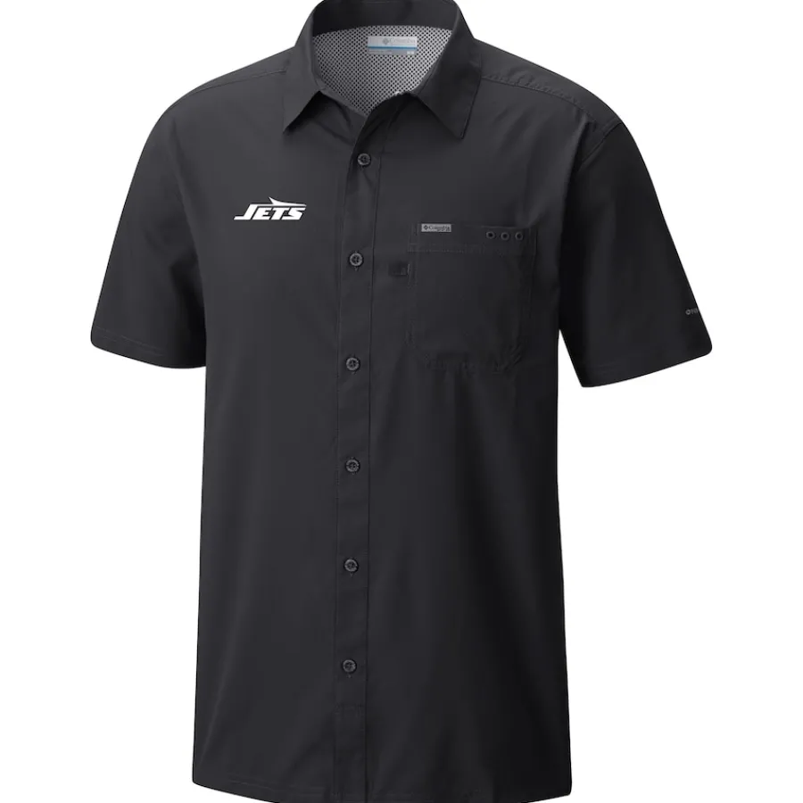 New York Jets Sweaters & Dress Shirts^Men's Columbia Black Slack Tide Omni-Wick Button-Up Camp Shirt
