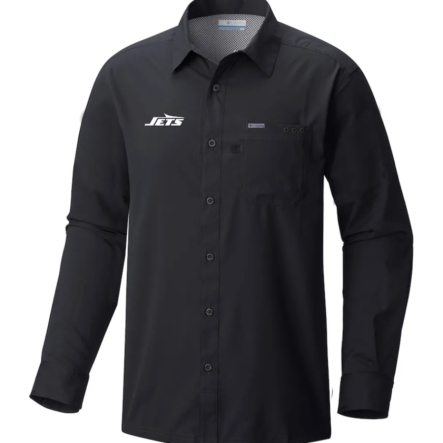 New York Jets Sweaters & Dress Shirts^Men's Columbia Black Slack Tide Omni-Wick Button-Up Long Sleeve Shirt