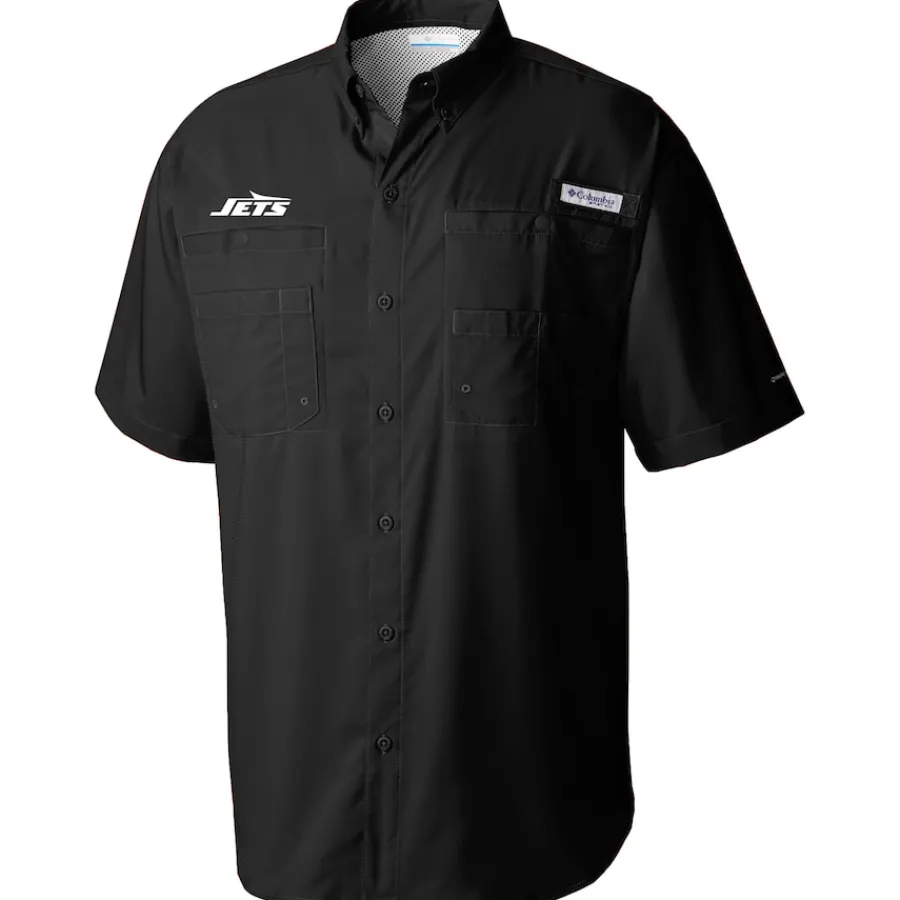 New York Jets Polos | Sweaters & Dress Shirts^Men's Columbia Black Tamiami Omni-Shade Button-Down Shirt