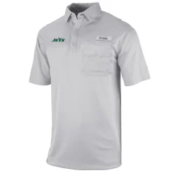 New York Jets Polos^Men's Columbia Gray Omni-Wick Flycaster Pocket Polo