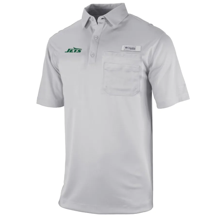 New York Jets Polos^Men's Columbia Gray Omni-Wick Flycaster Pocket Polo