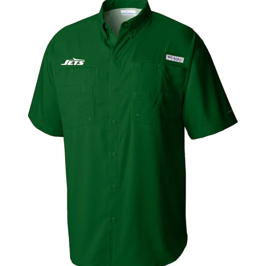 New York Jets Polos | Sweaters & Dress Shirts^Men's Columbia Green Tamiami Omni-Shade Button-Down Shirt