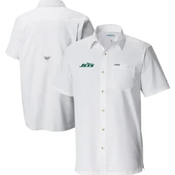 New York Jets Sweaters & Dress Shirts^Men's Columbia White Slack Tide Omni-Wick Button-Up Camp Shirt