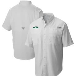 New York Jets Polos | Sweaters & Dress Shirts^Men's Columbia White Tamiami Omni-Shade Button-Down Shirt