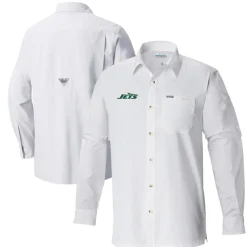 New York Jets Sweaters & Dress Shirts^Men's Columbia White Slack Tide Omni-Wick Button-Up Long Sleeve Shirt