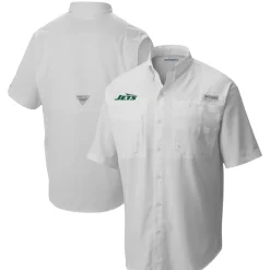 New York Jets Polos | Sweaters & Dress Shirts^Men's Columbia White Tamiami Omni-Shade Button-Down Shirt