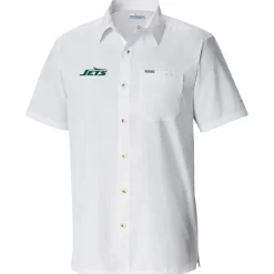 New York Jets Sweaters & Dress Shirts^Men's Columbia White Slack Tide Omni-Wick Button-Up Camp Shirt