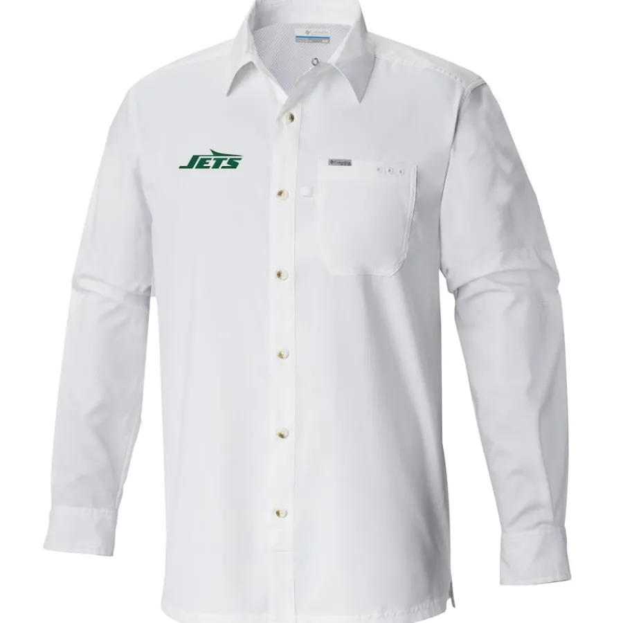 New York Jets Sweaters & Dress Shirts^Men's Columbia White Slack Tide Omni-Wick Button-Up Long Sleeve Shirt