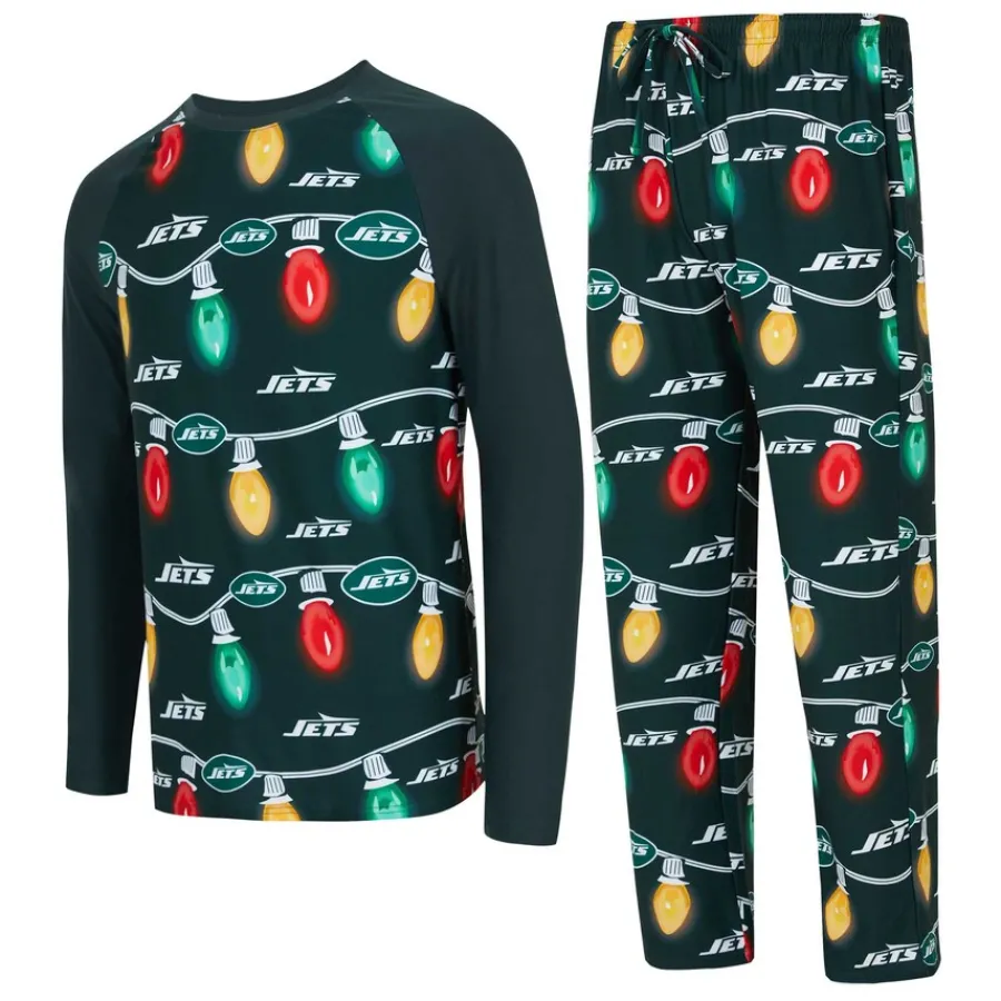New York Jets Underwear & Sleepwear^Men's Concepts Sport Hunter Green Garland Knit Raglan Long Sleeve T-Shirt And Pants Set