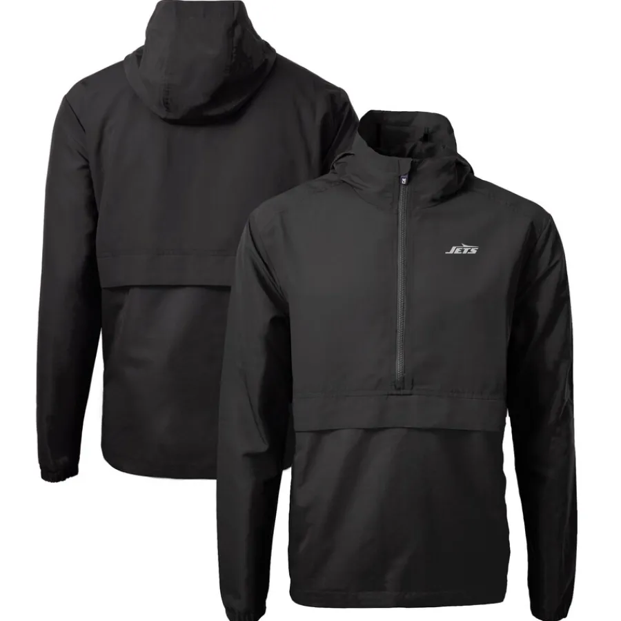 New York Jets Jackets | Sweatshirts & Fleece^Men's Cutter & Buck Black Monochromatic Logo Charter Eco Recycled Half-Zip Anorak Jacket