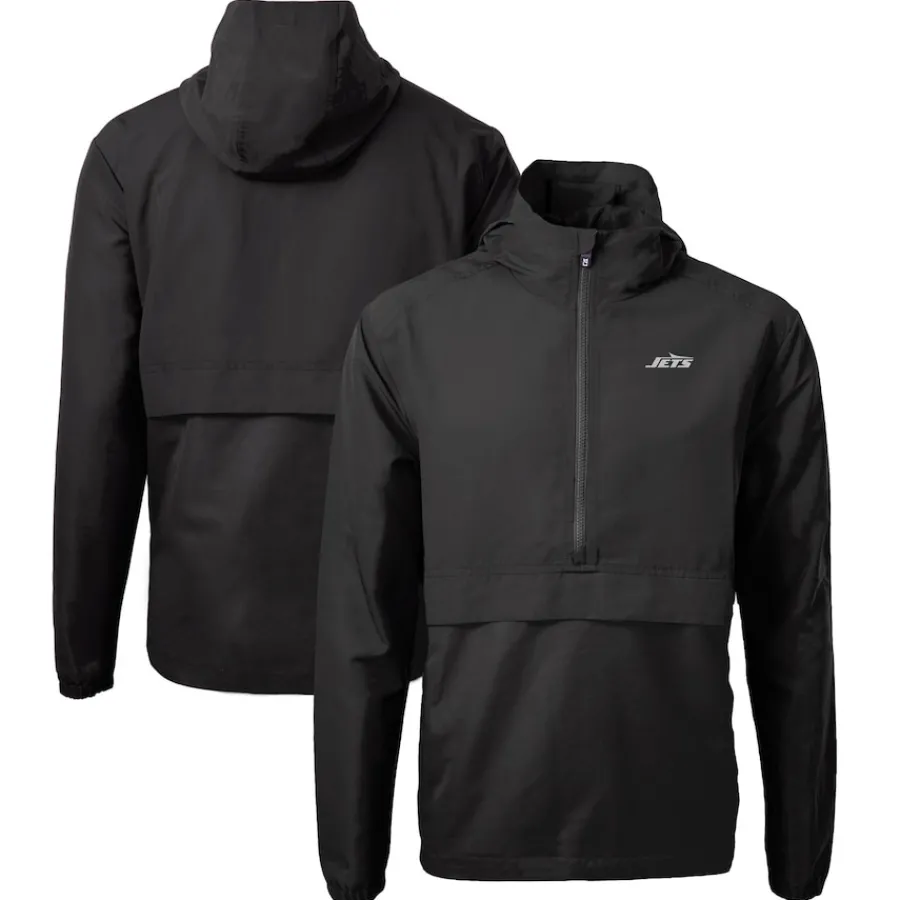 New York Jets Jackets | Sweatshirts & Fleece^Men's Cutter & Buck Black Monochromatic Logo Charter Eco Recycled Half-Zip Anorak Jacket