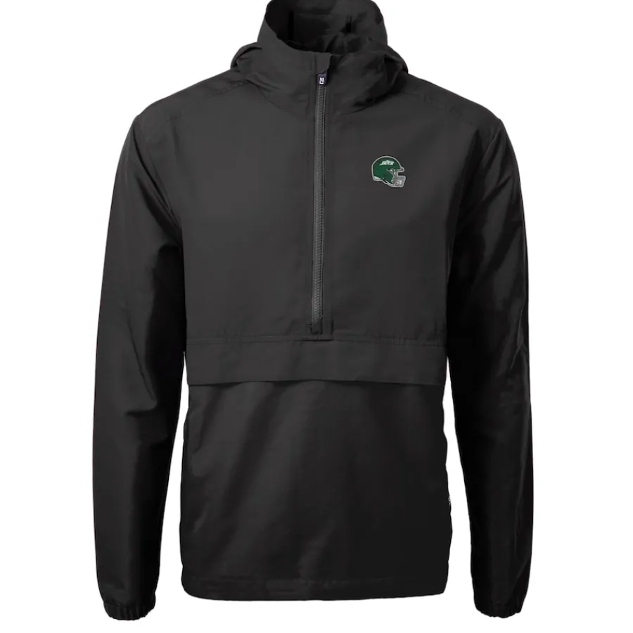 New York Jets Jackets | Sweatshirts & Fleece^Men's Cutter & Buck Black Helmet Charter Eco Recycled Half-Zip Anorak Jacket