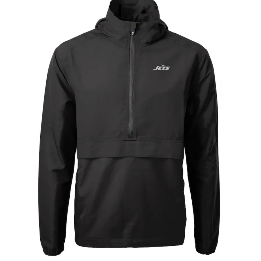 New York Jets Jackets | Sweatshirts & Fleece^Men's Cutter & Buck Black Monochromatic Logo Charter Eco Recycled Half-Zip Anorak Jacket