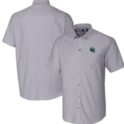 New York Jets Sweaters & Dress Shirts^Men's Cutter & Buck Charcoal Helmet Short Sleeve Stretch Oxford Button-Down Shirt