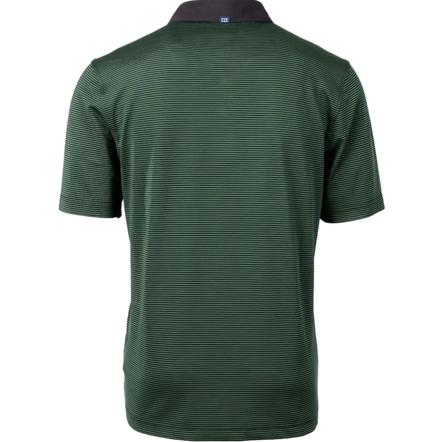 New York Jets Polos^Men's Cutter & Buck Hunter Green Primary Logo Virtue Eco Pique Micro Stripe Recycled Polo