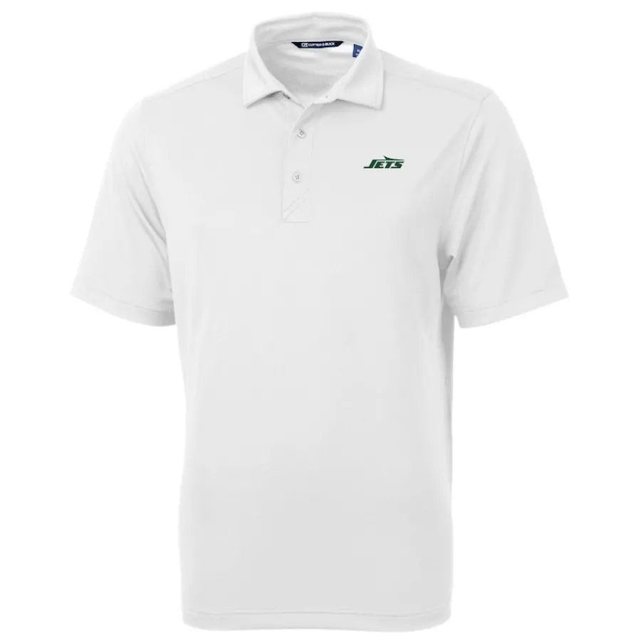 New York Jets Polos^Men's Cutter & Buck White Primary Logo DryTec Virtue Eco Pique Recycled Polo