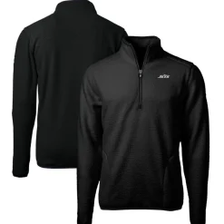 New York Jets Big & Tall^Men's Cutter & Buck Black Big & Tall Monochromatic Logo Cascade Eco Sherpa Fleece Quarter-Zip Jacket