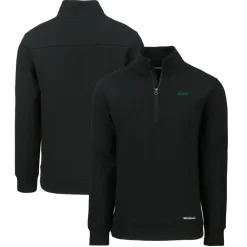 New York Jets Jackets^Men's Cutter & Buck Black Primary Logo Roam Eco Recycled Quarter-Zip Pullover Top