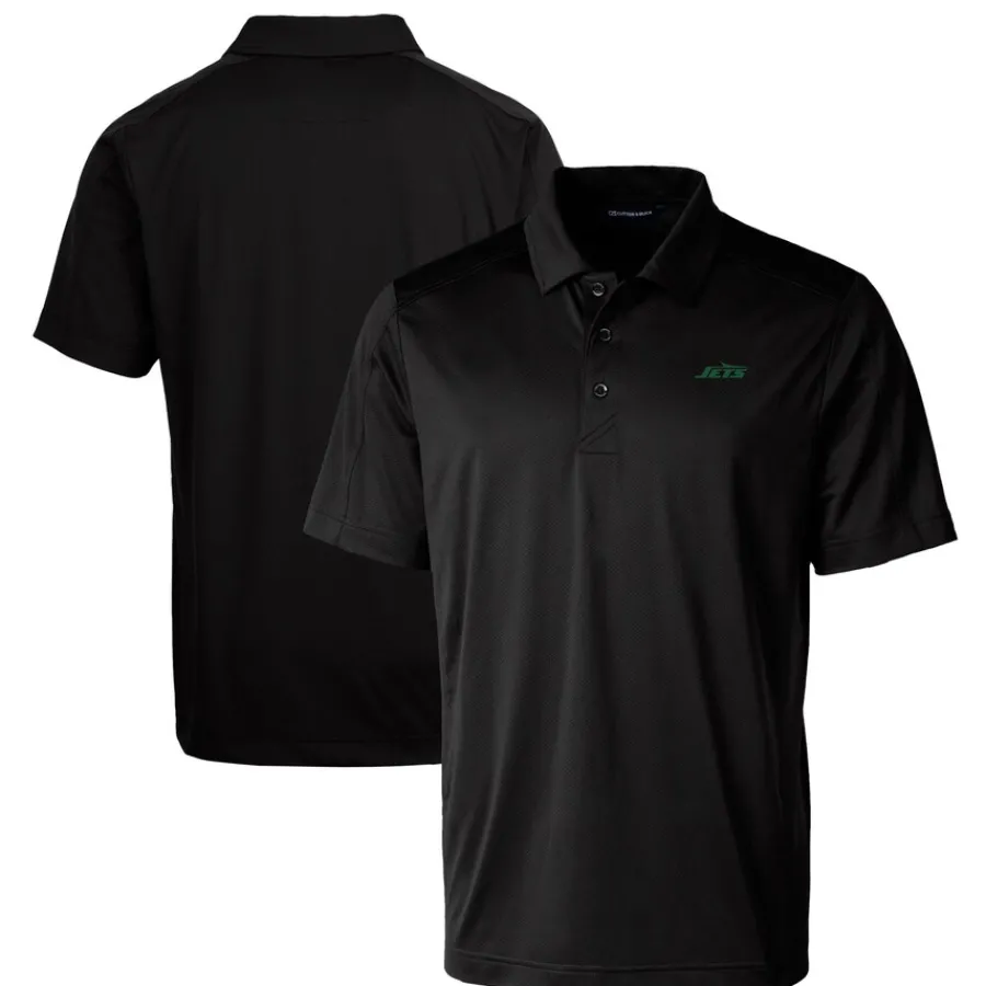 New York Jets Polos | Big & Tall^Men's Cutter & Buck Black Primary Logo Big & Tall Prospect Eco Textured Stretch Recycled Polo