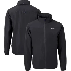 New York Jets Big & Tall^Men's Cutter & Buck Black Big & Tall Monochromatic Logo Charter Eco Knit Recycled Full-Zip Jacket