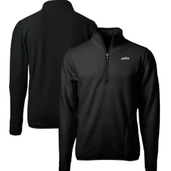 New York Jets Big & Tall^Men's Cutter & Buck Black Big & Tall Monochromatic Logo Cascade Eco Sherpa Fleece Quarter-Zip Jacket