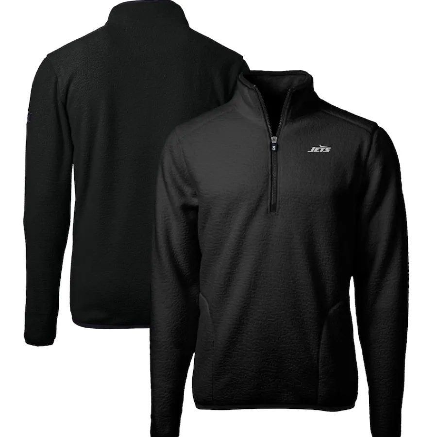 New York Jets Big & Tall^Men's Cutter & Buck Black Big & Tall Monochromatic Logo Cascade Eco Sherpa Fleece Quarter-Zip Jacket